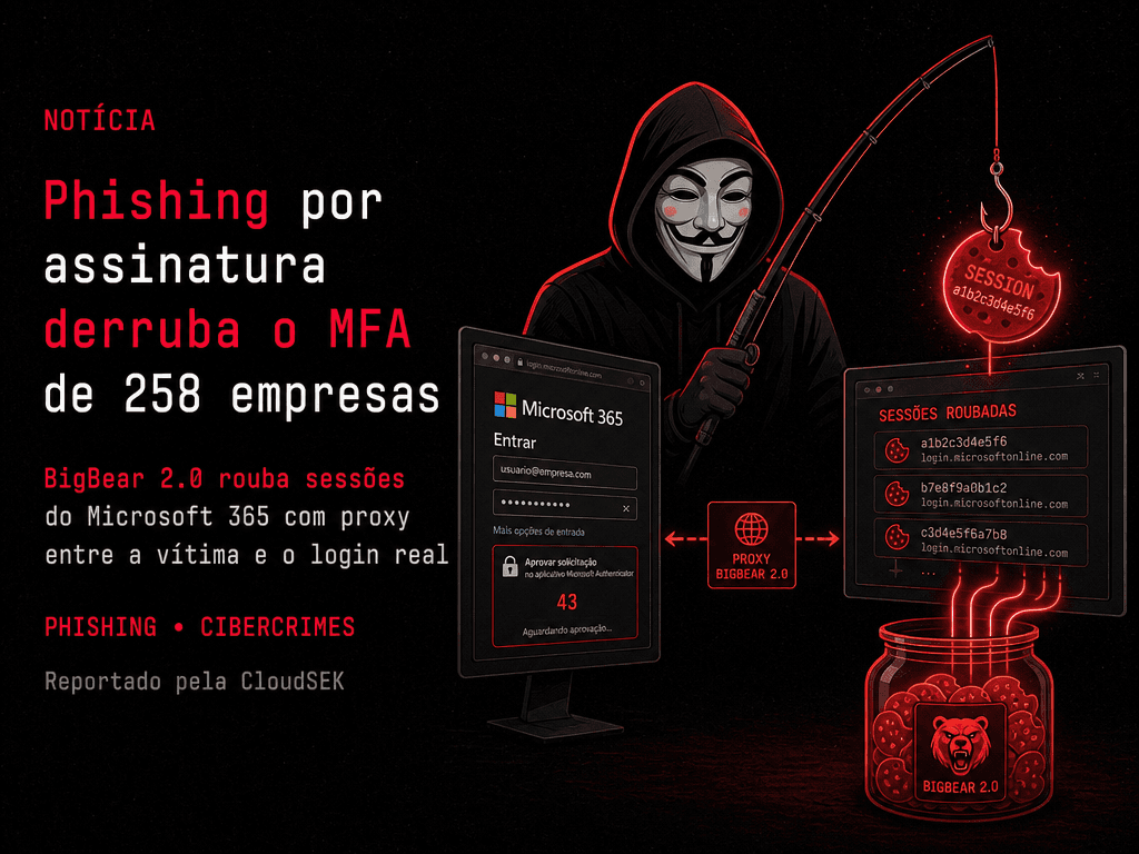 Phishing por assinatura derruba o MFA de empresas: BigBear 2.0 rouba sessões do Microsoft 365 em 258 organizações