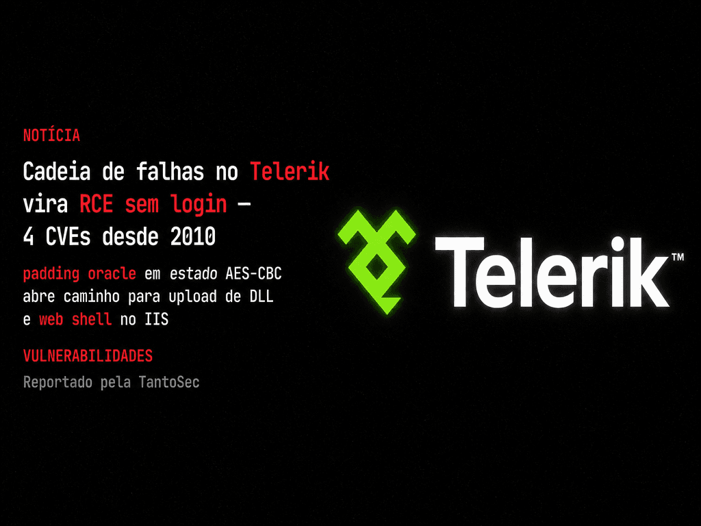 Cadeia de falhas no Telerik transforma padding oracle em RCE sem login — 4 CVEs, versões desde 2010